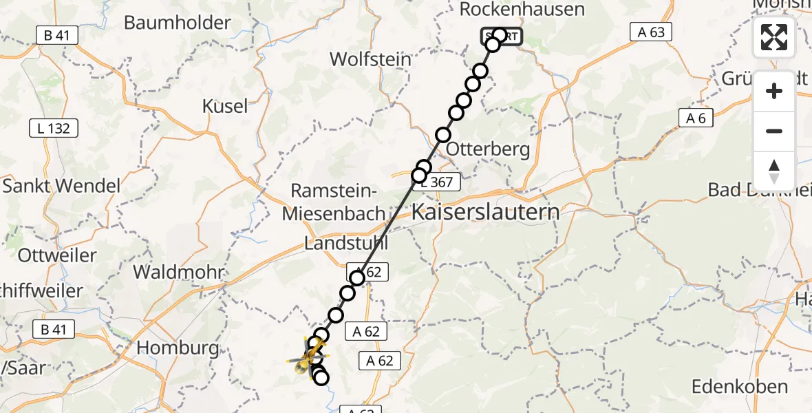 Flugroute Rettungshubschrauber Imsweiler UL - Schmitshausen, 01 Mai 2026, 10:01