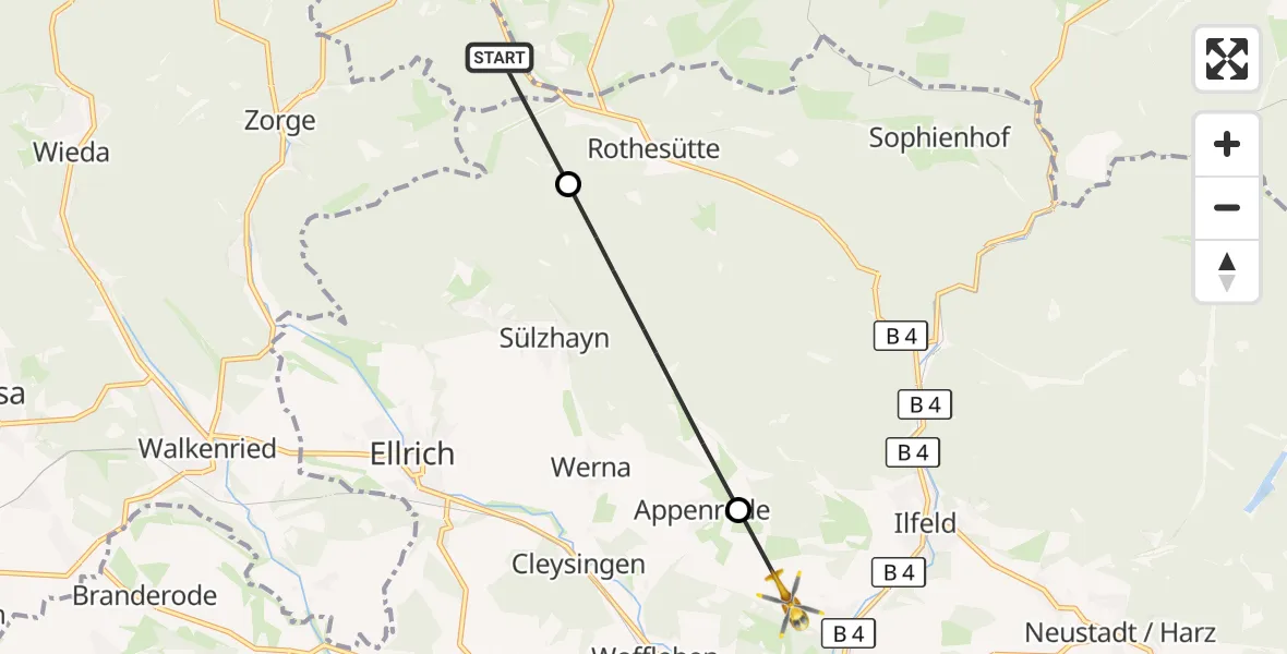Flugroute Rettungshubschrauber Harz (Landkreis Goslar) - Harztor, 01 Mai 2026, 10:09