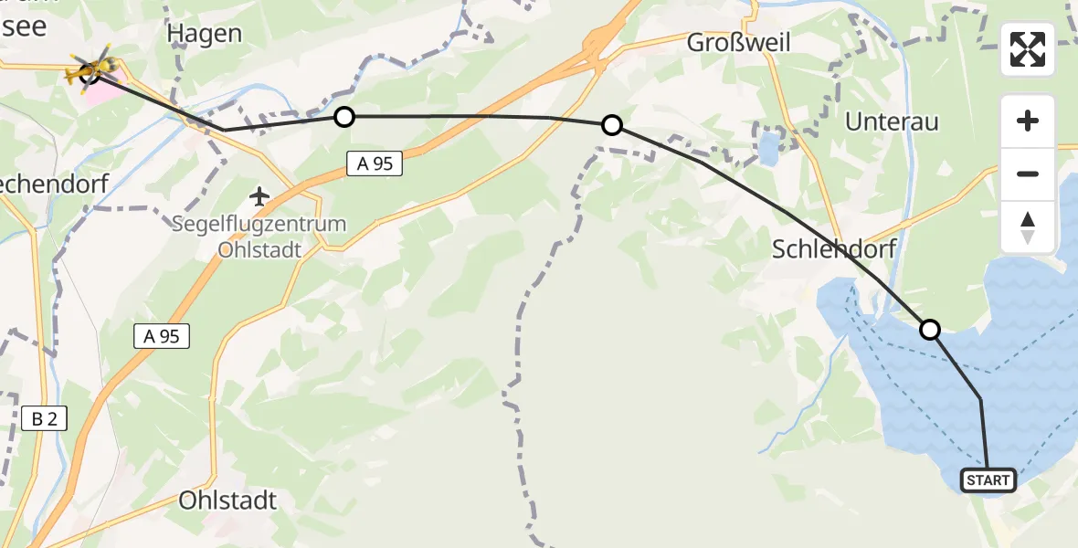 Flugroute Rettungshubschrauber Kochel a.See - Murnau Accident Hospital, 01 Mai 2026, 10:10