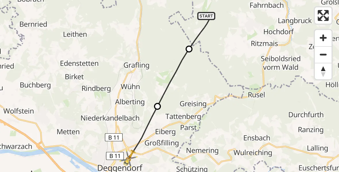 Flugroute Rettungshubschrauber Bischofsmais - Deggendorf, 01 Mai 2026, 10:16