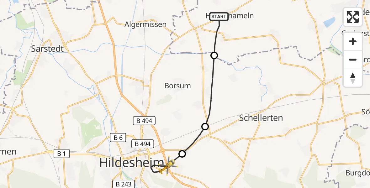 Flugroute Rettungshubschrauber Hohenhameln - Hildesheim, 01 Mai 2026, 10:24
