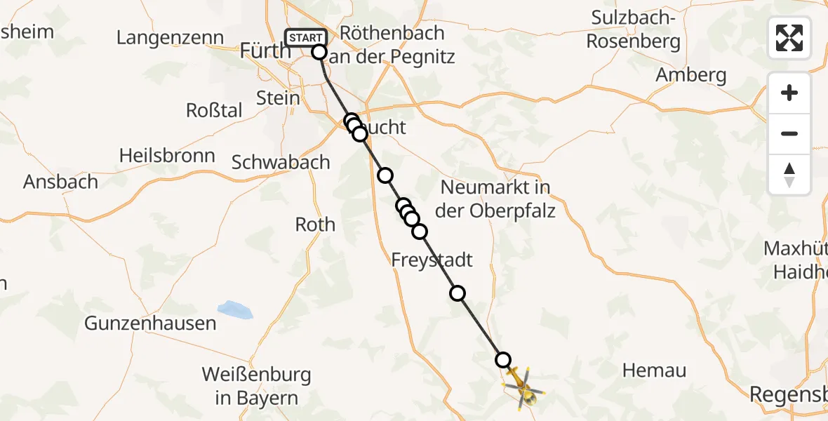 Flugroute Rettungshubschrauber Flughafen Nuremberg - Beilngries, 01 Mai 2026, 10:31