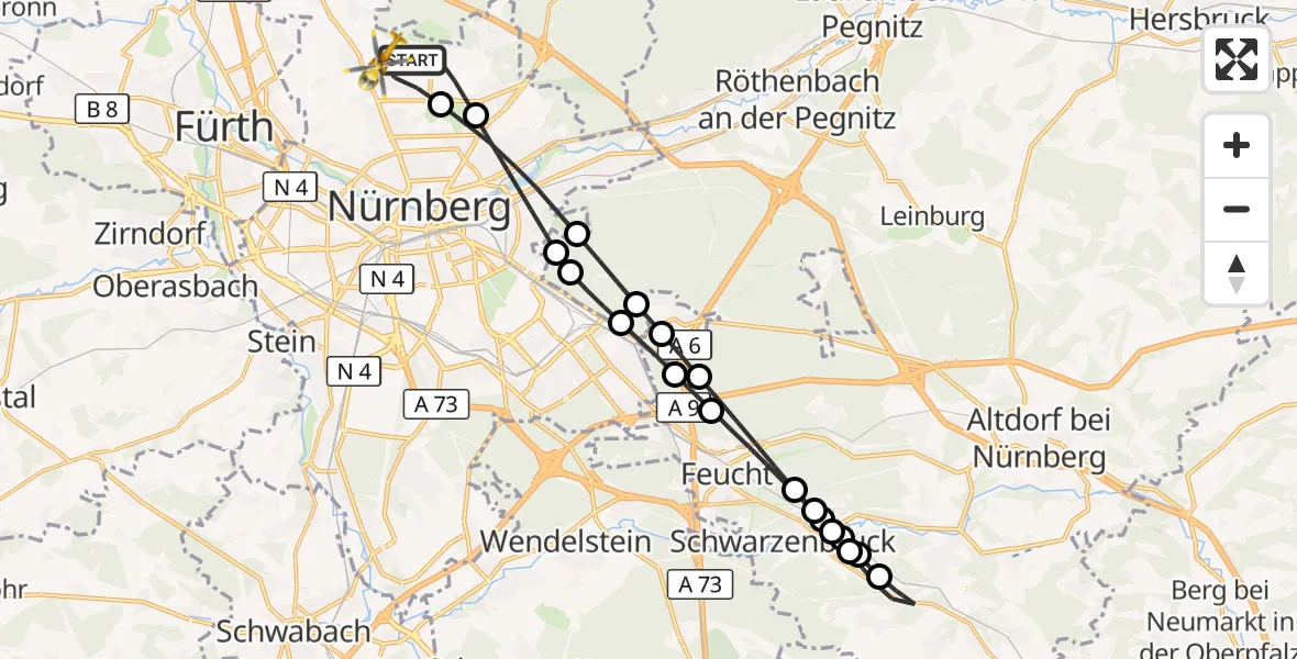 Flugroute Ambulanzhubschrauber Flughafen Nuremberg - Flughafen Nuremberg, 01 Mai 2026, 10:35