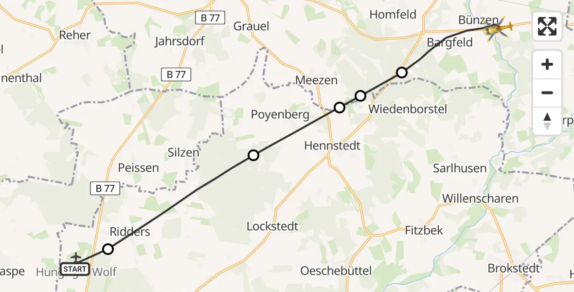 Flugroute Rettungshubschrauber Itzehoe Hungriger Wolf Flugplatz - Aukrug, 01 Mai 2026, 10:35