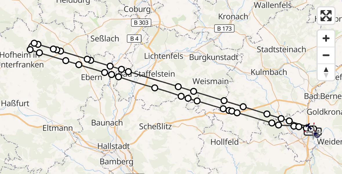 Flugroute Polizeihubschrauber Bayreuth - Bayreuth, 01 Mai 2026, 10:47
