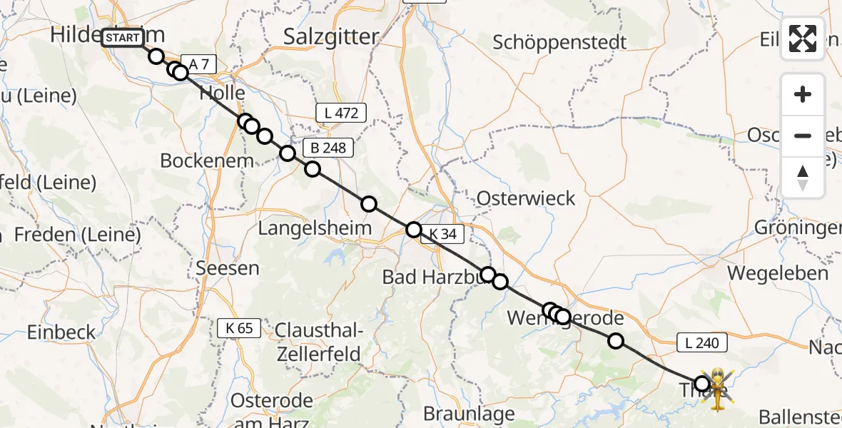 Flugroute Rettungshubschrauber Hildesheim - Thale, 01 Mai 2026, 10:48
