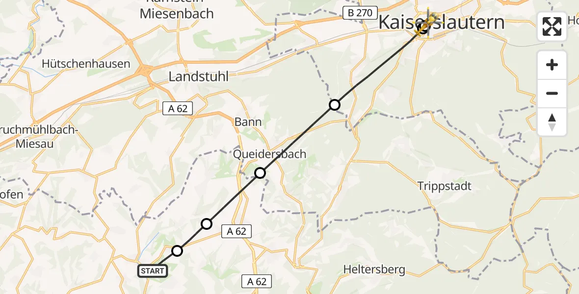 Flugroute Rettungshubschrauber Herschberg - Westpfalz Hospital Kaiserslautern, 01 Mai 2026, 10:52