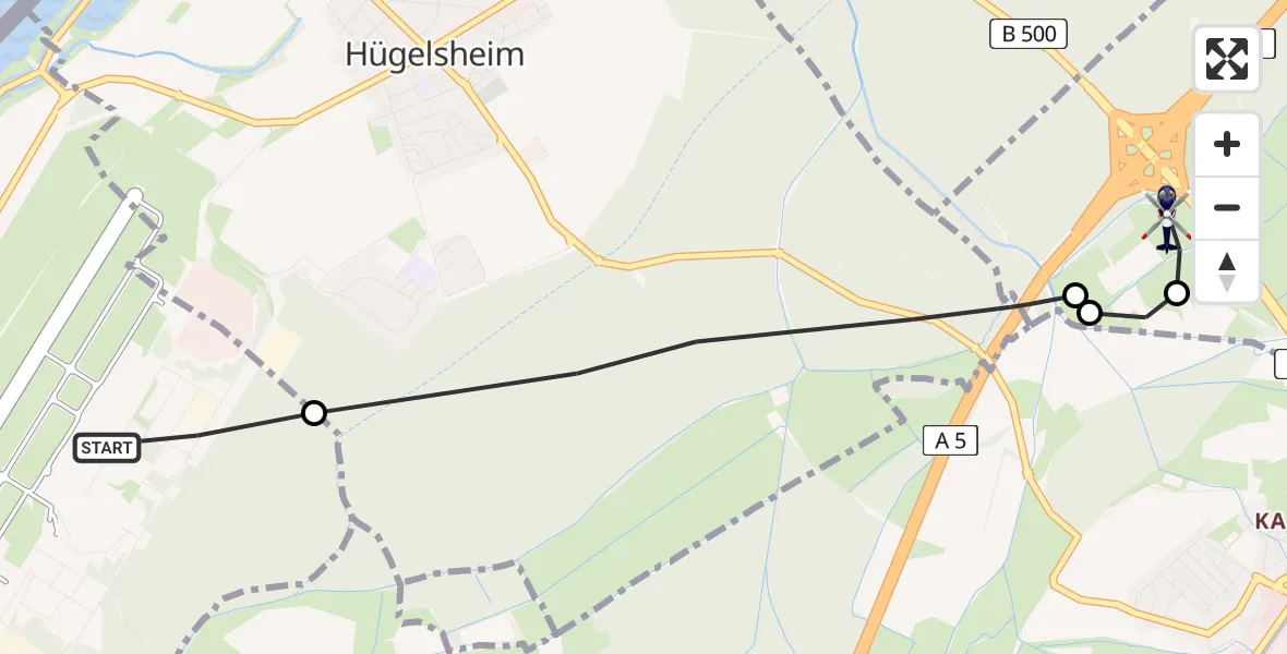 Flugroute Polizeihubschrauber Karlsruhe Baden-Baden Flughafen - Baden-Baden, 01 Mai 2026, 10:55