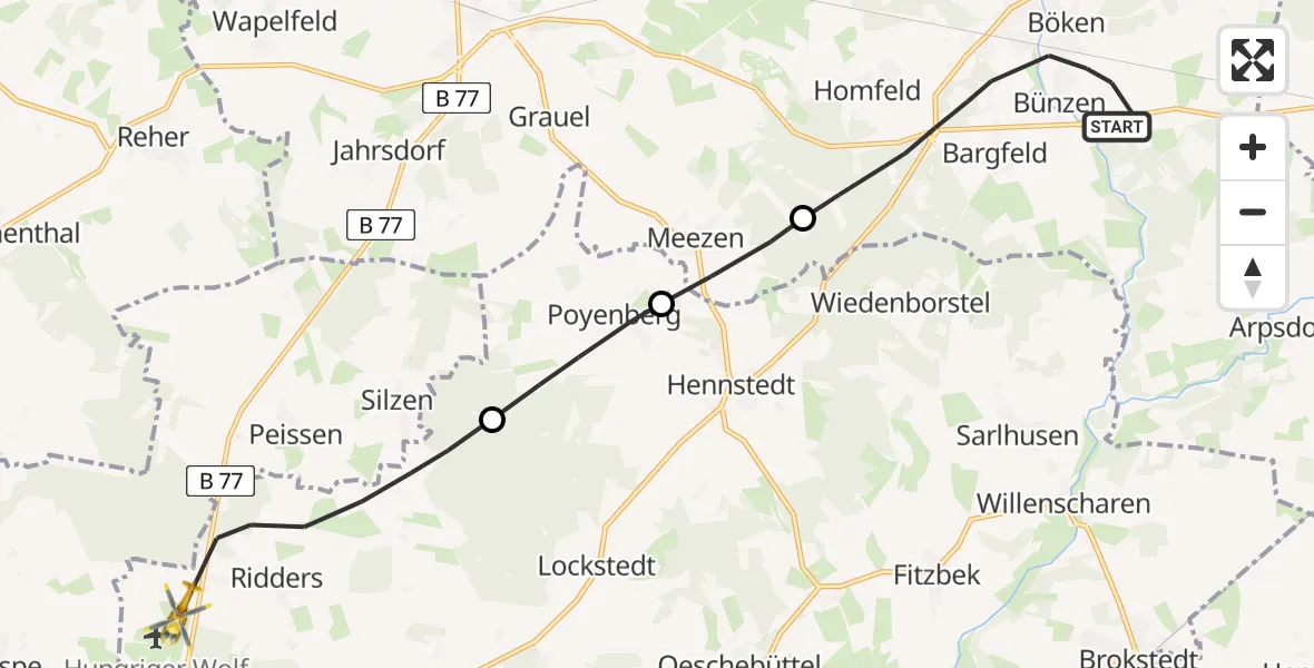 Flugroute Rettungshubschrauber Aukrug - Hohenlockstedt, 01 Mai 2026, 11:10