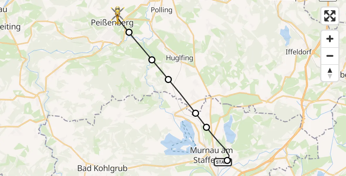 Flugroute Rettungshubschrauber Murnau Accident Hospital - Peißenberg, 01 Mai 2026, 11:18