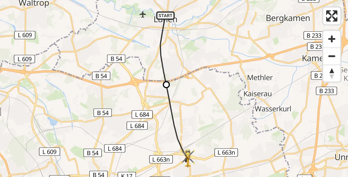 Flugroute Rettungshubschrauber Lünen - Dortmund, 01 Mai 2026, 11:20