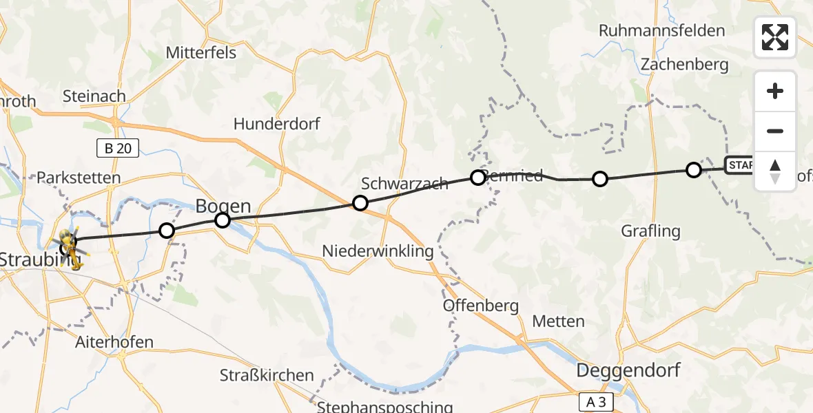Flugroute Rettungshubschrauber Bischofsmais - Sankt Elisabeth Hospital Straubing, 01 Mai 2026, 11:23