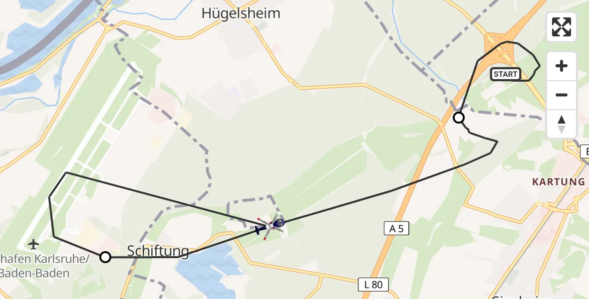 Flugroute Polizeihubschrauber Baden-Baden - Sinzheim, 01 Mai 2026, 11:25