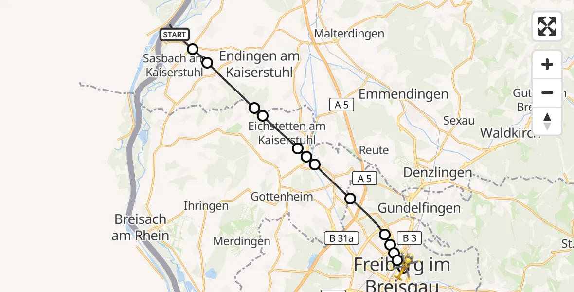 Flugroute Rettungshubschrauber Sasbach am Kaiserstuhl - Freiburg im Breisgau, 01 Mai 2026, 11:25