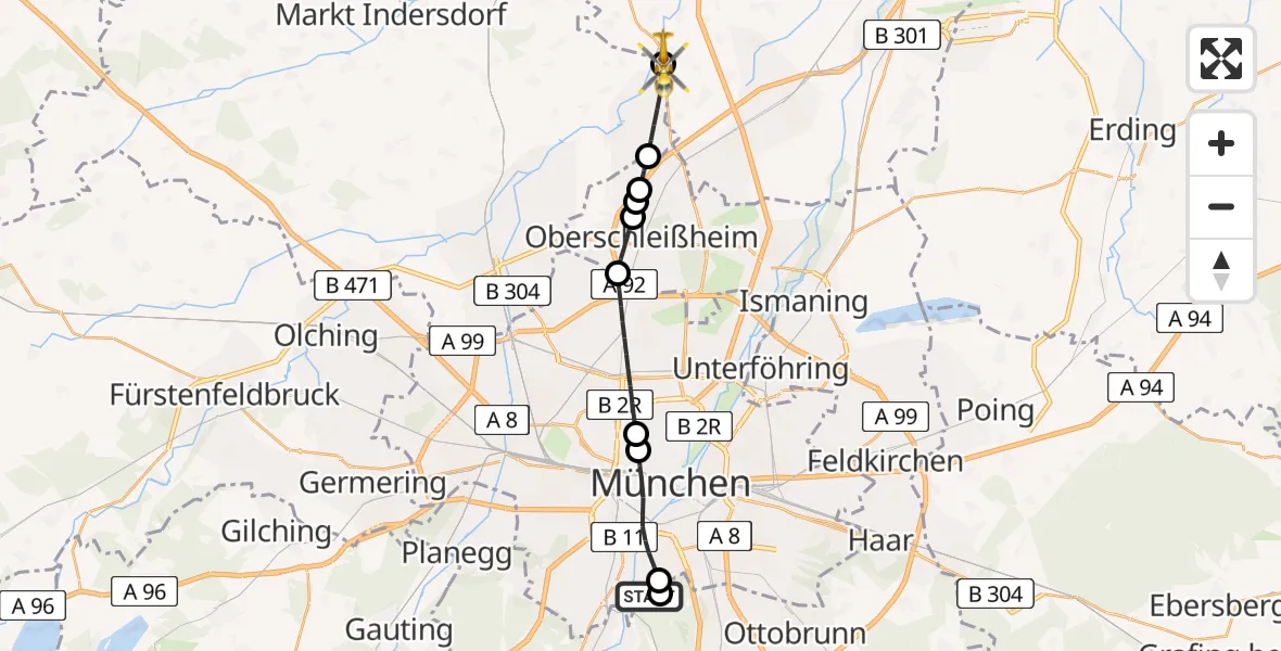 Flugroute Rettungshubschrauber ADAC Air Rescue Center Hubschrauberlandeplatz (Christoph 1) - Fahrenzhausen, 01 Mai 2026, 11:35
