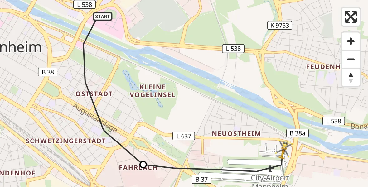 Flugroute Rettungshubschrauber Mannheim - Mannheim-City Flughafen, 01 Mai 2026, 11:36