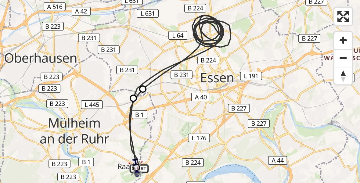 Flugroute Polizeihubschrauber Mülheim an der Ruhr - Essen-Mülheim Flughafen, 01 Mai 2026, 11:38
