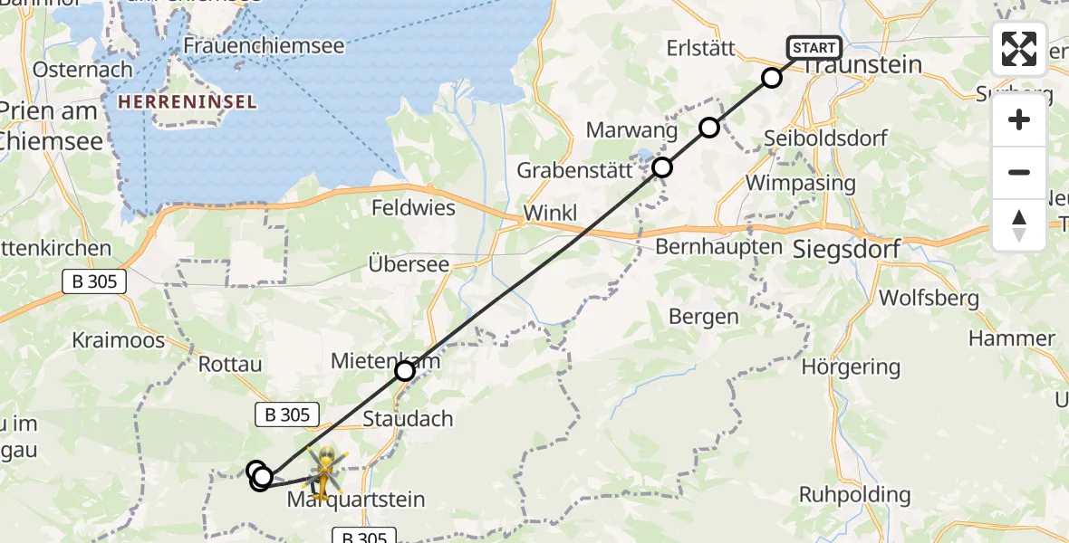 Flugroute Rettungshubschrauber Traunstein Hospital - Marquartstein, 01 Mai 2026, 11:40