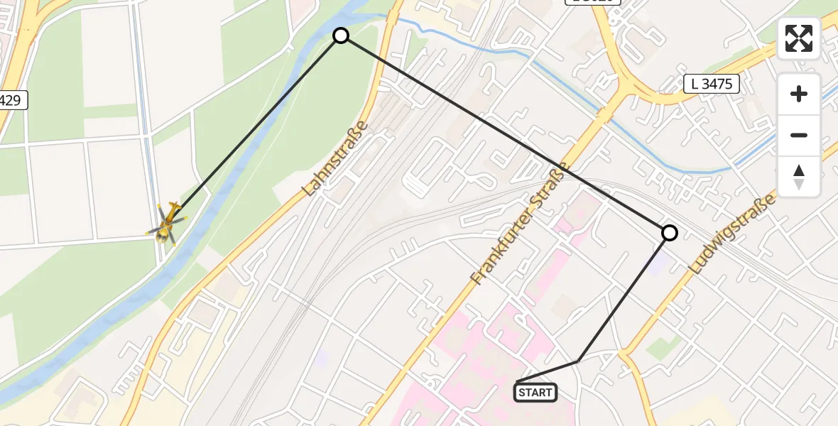 Flugroute Rettungshubschrauber Gießen University Hospital - Gießen, 01 Mai 2026, 11:42
