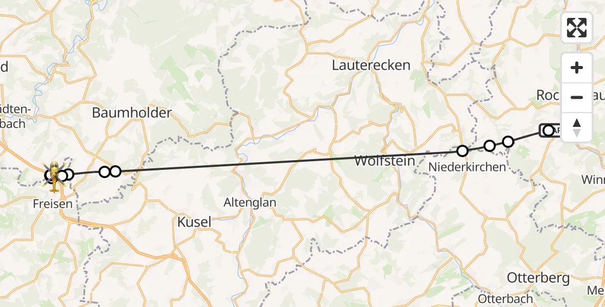 Flugroute Rettungshubschrauber Imsweiler UL - Freisen, 01 Mai 2026, 11:44