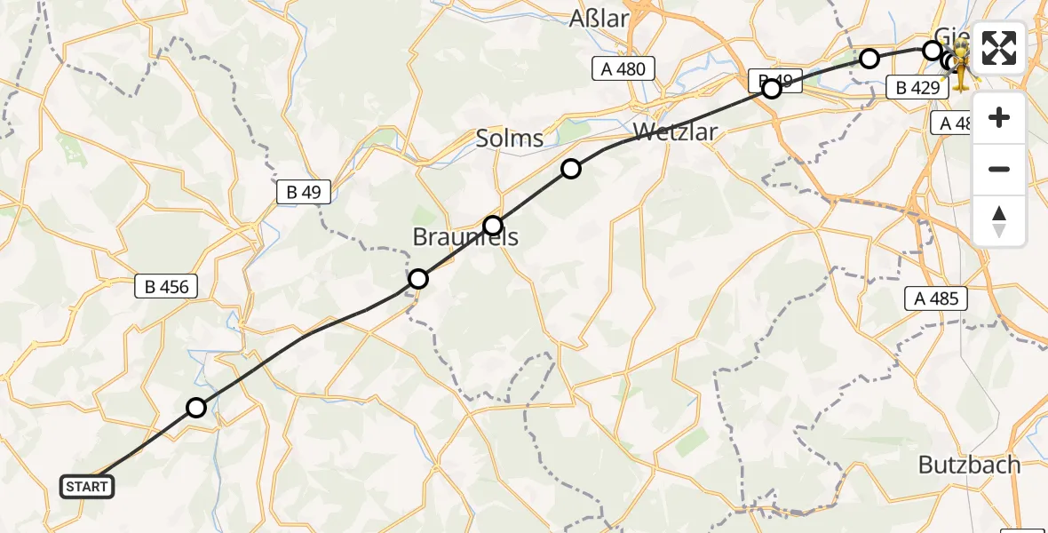Flugroute Rettungshubschrauber Runkel - Gießen University Hospital, 01 Mai 2026, 11:53