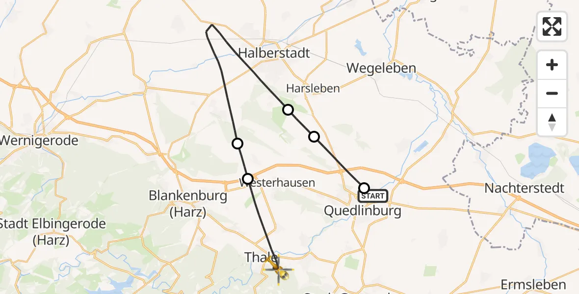 Flugroute Rettungshubschrauber Harz Hospital Quedlinburg - Thale, 01 Mai 2026, 11:55