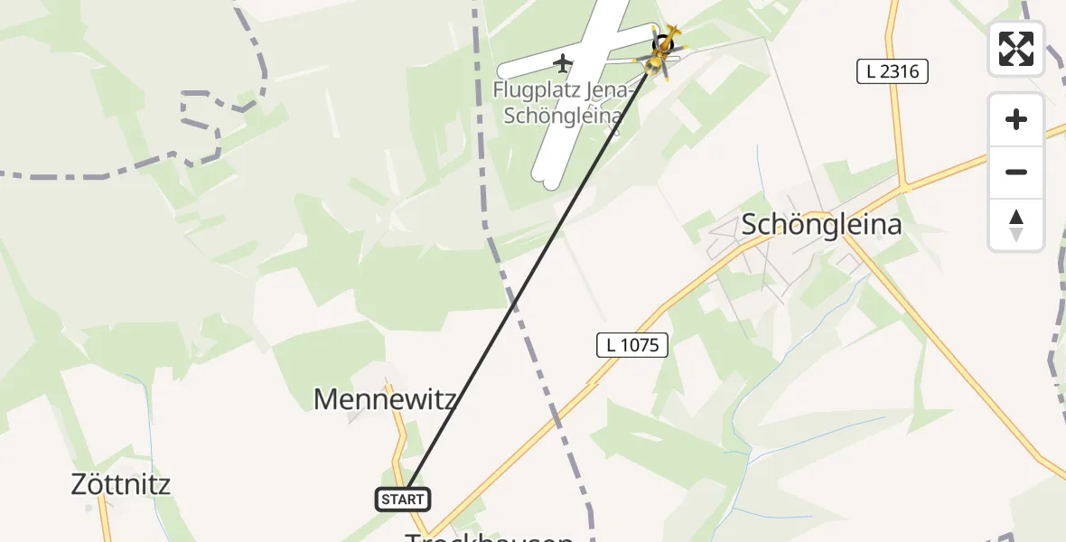 Flugroute Rettungshubschrauber Schlöben - Jena-Schöngleina Flugplatz, 01 Mai 2026, 11:57