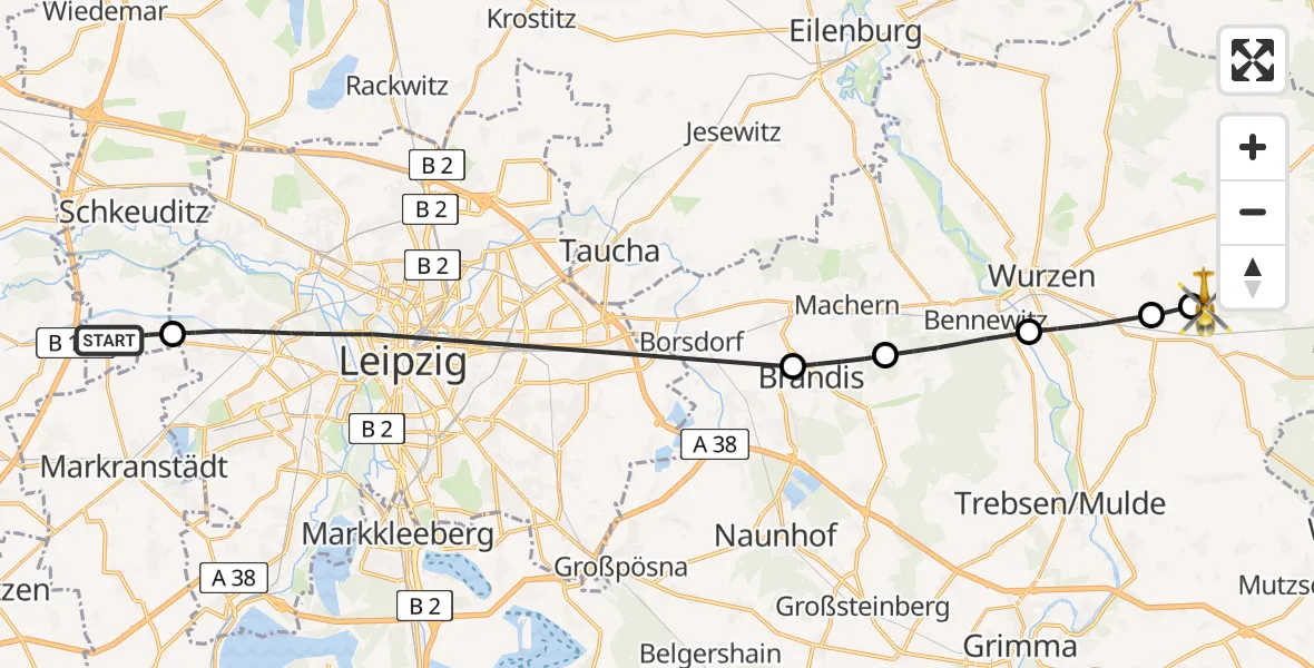 Flugroute Rettungshubschrauber Schkeuditz - Wurzen, 01 Mai 2026, 12:03