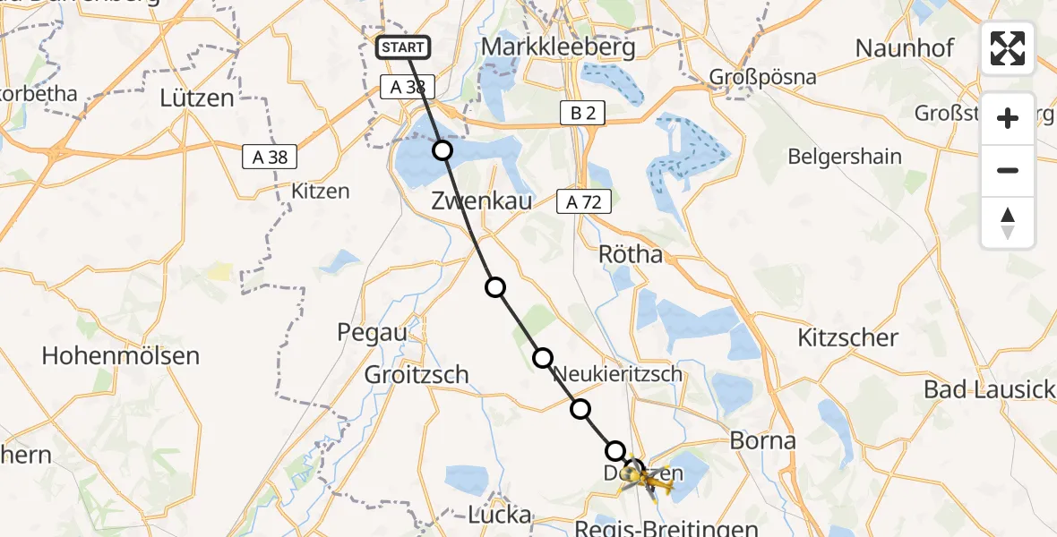 Flugroute Rettungshubschrauber Leipzig - Neukieritzsch, 01 Mai 2026, 12:10