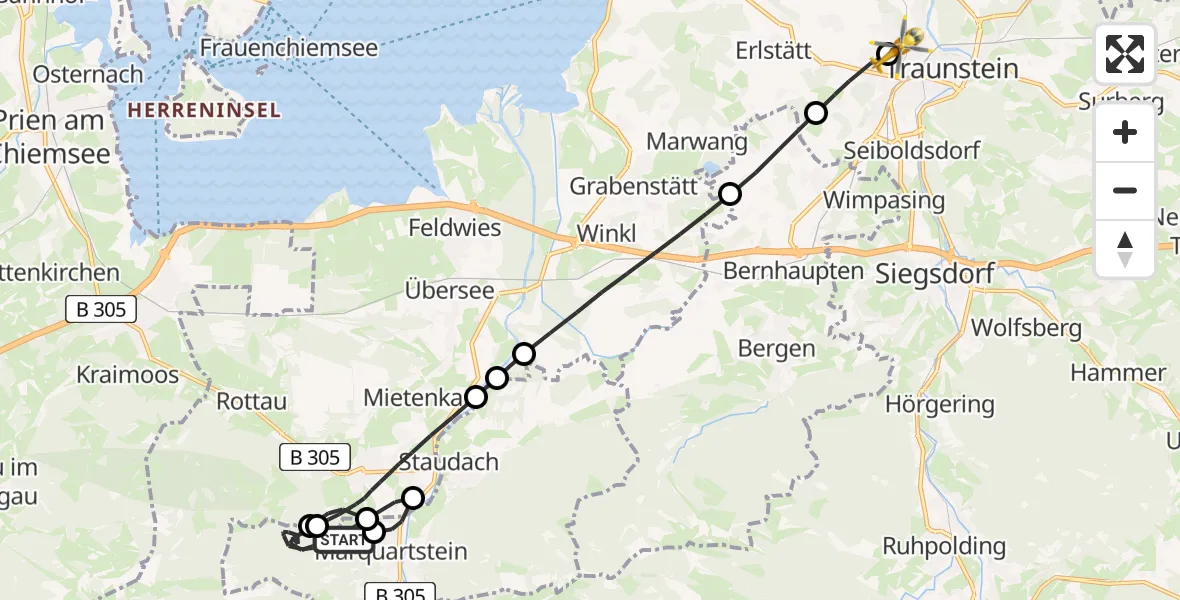 Flugroute Rettungshubschrauber Marquartstein - Traunstein Hospital, 01 Mai 2026, 12:12