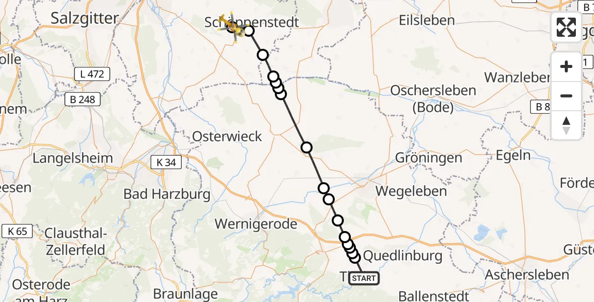 Flugroute Rettungshubschrauber Thale - Vahlberg, 01 Mai 2026, 12:19