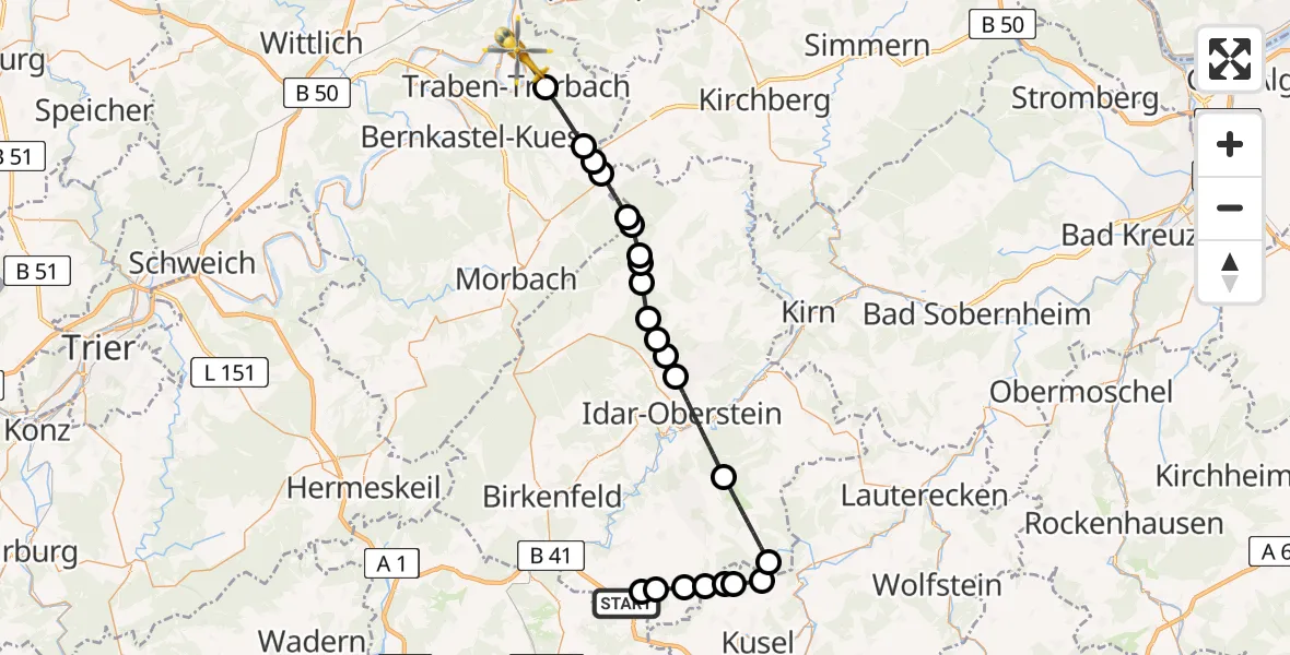 Flugroute Rettungshubschrauber Freisen - Enkirch, 01 Mai 2026, 12:25