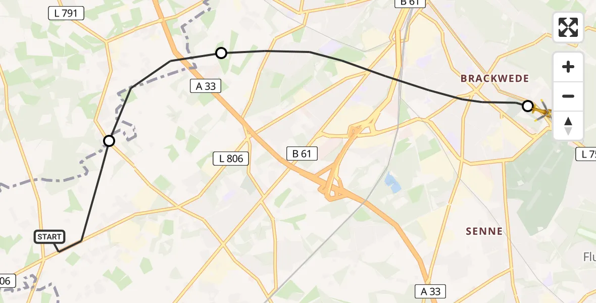 Flugroute Rettungshubschrauber Bielefeld - Luftrettungszentrum Bielefeld, 01 Mai 2026, 12:26