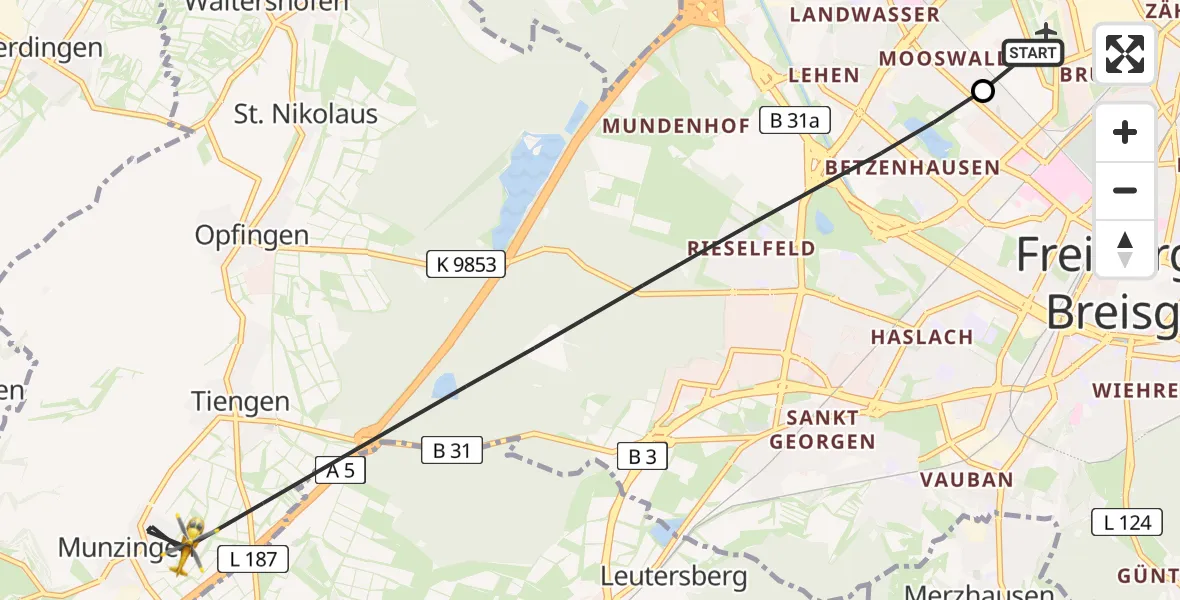 Flugroute Rettungshubschrauber Freiburg im Breisgau Flugplatz - Freiburg im Breisgau, 01 Mai 2026, 12:29
