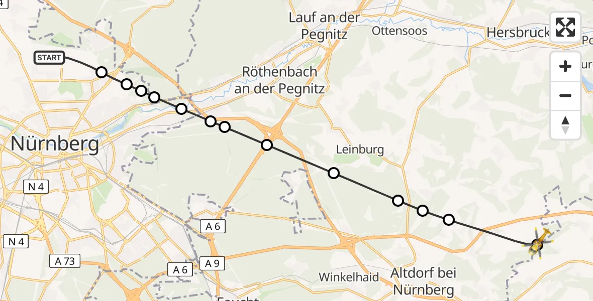 Flugroute Rettungshubschrauber Flughafen Nuremberg - Altdorf b.Nürnberg, 01 Mai 2026, 12:33