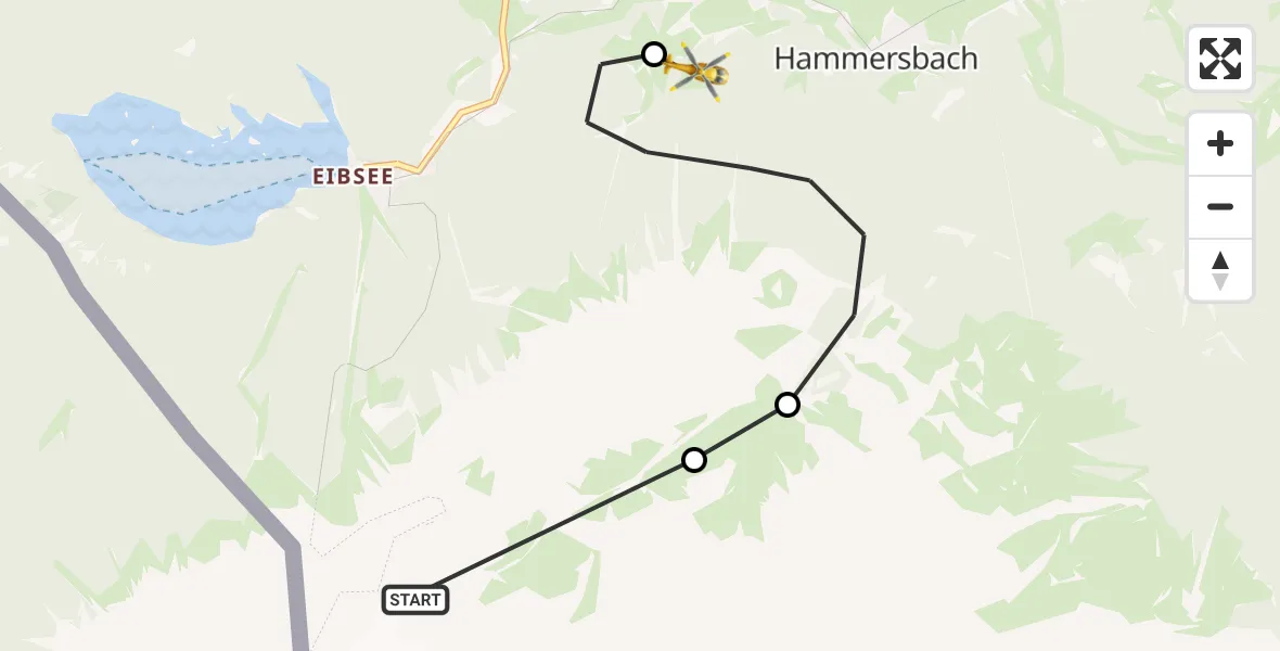 Flugroute Rettungshubschrauber Grainau - Brandweg Hubschrauberlandeplatz, 01 Mai 2026, 12:39