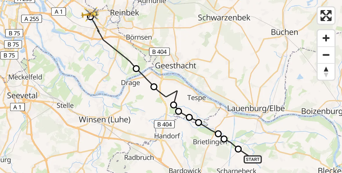 Flugroute Rettungshubschrauber Rullstorf - Christoph Hansa ADAC Hubschrauberlandeplatz, 01 Mai 2026, 12:39