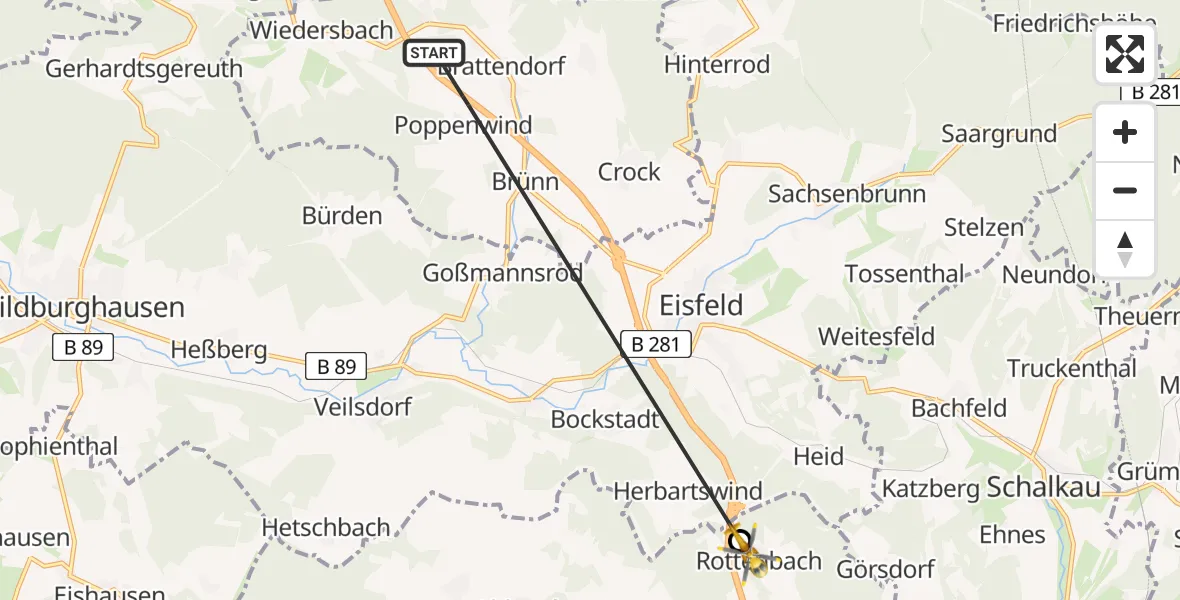 Flugroute Rettungshubschrauber Auengrund - Lautertal, 01 Mai 2026, 12:50