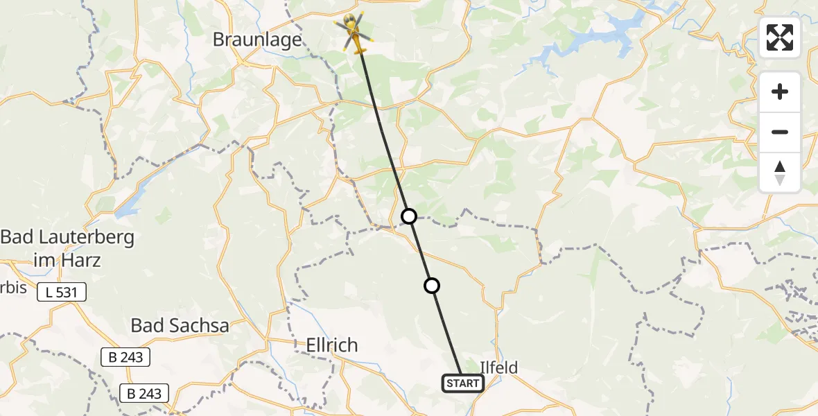 Flugroute Rettungshubschrauber Harztor - Oberharz am Brocken, 01 Mai 2026, 13:03