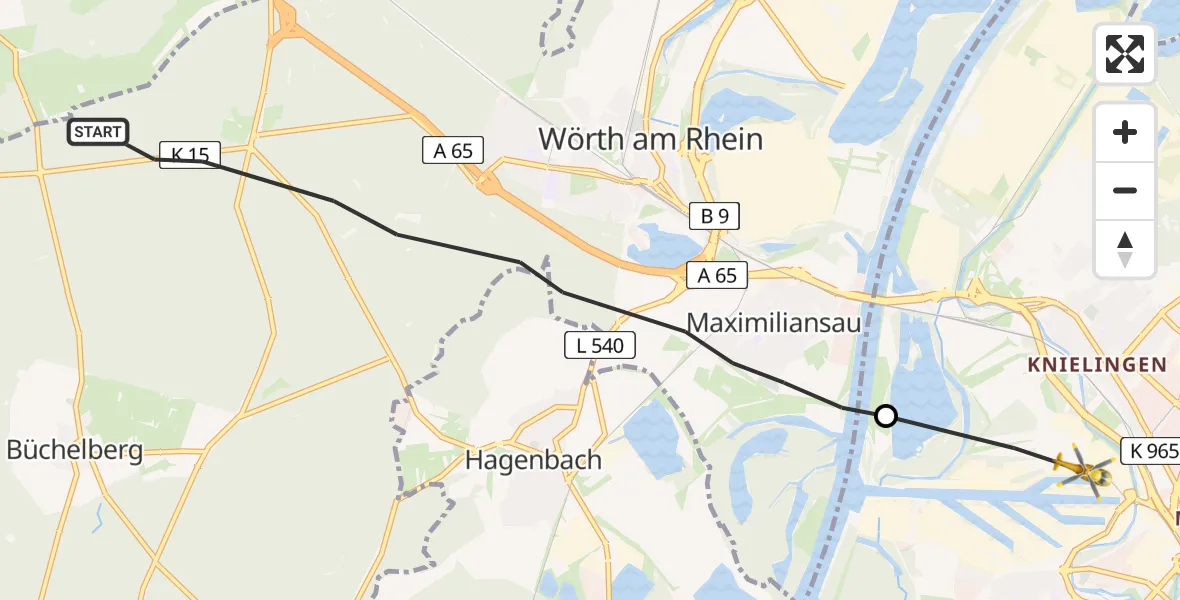 Flugroute Rettungshubschrauber Wörth am Rhein - Karlsruhe, 01 Mai 2026, 13:04