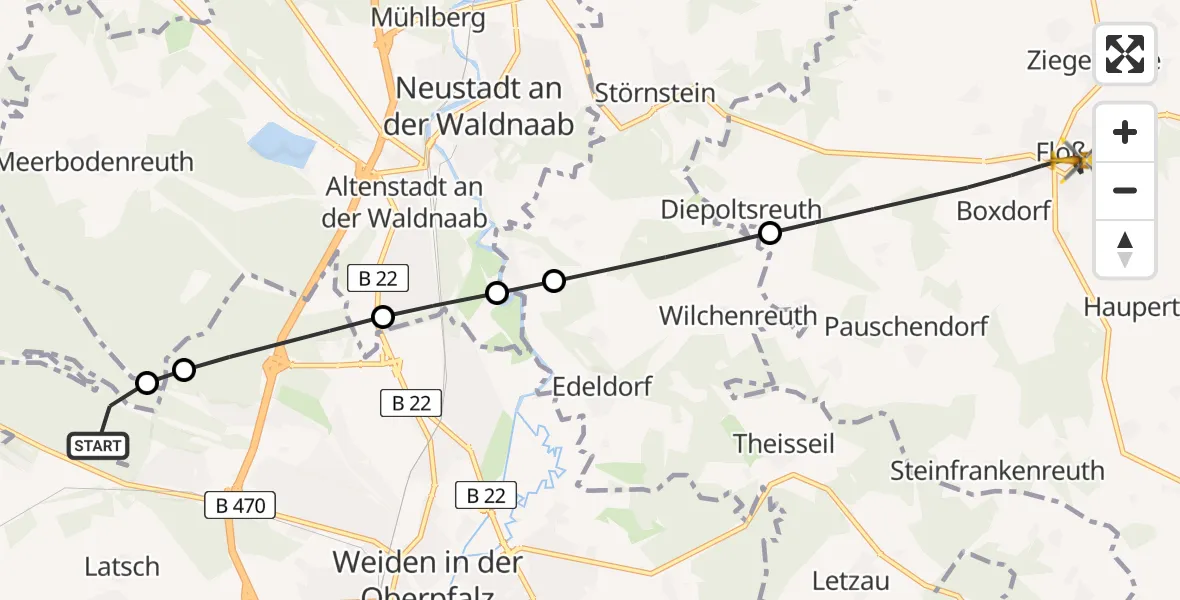 Flugroute Rettungshubschrauber Weiden i.d.OPf. - Floß, 01 Mai 2026, 13:11