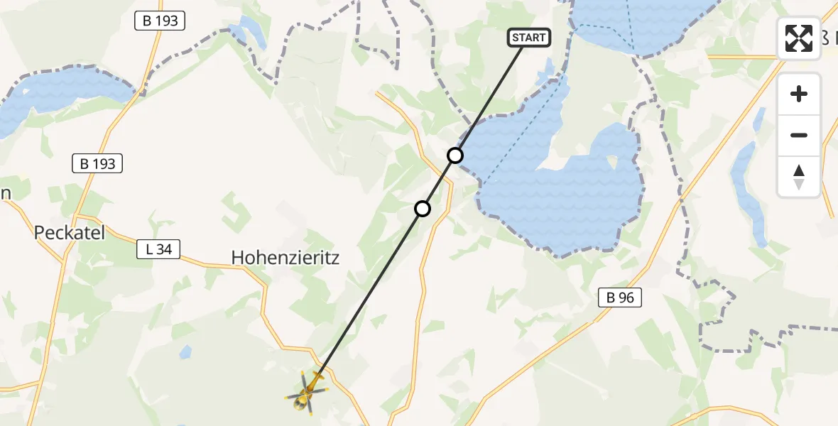 Flugroute Rettungshubschrauber Penzlin - Blumenholz, 01 Mai 2026, 13:18