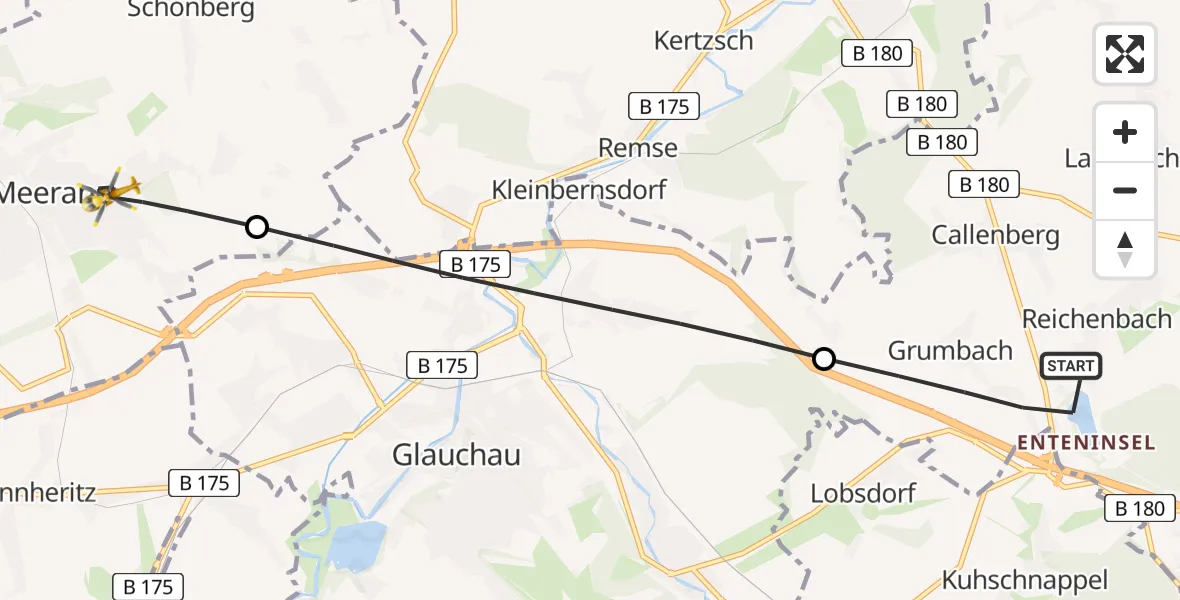 Flugroute Rettungshubschrauber Callenberg - Meerane, 01 Mai 2026, 13:19