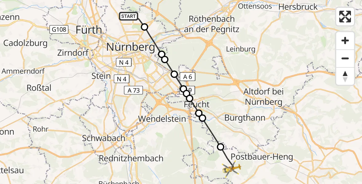Flugroute Ambulanzhubschrauber Flughafen Nuremberg - Pyrbaum, 01 Mai 2026, 13:23