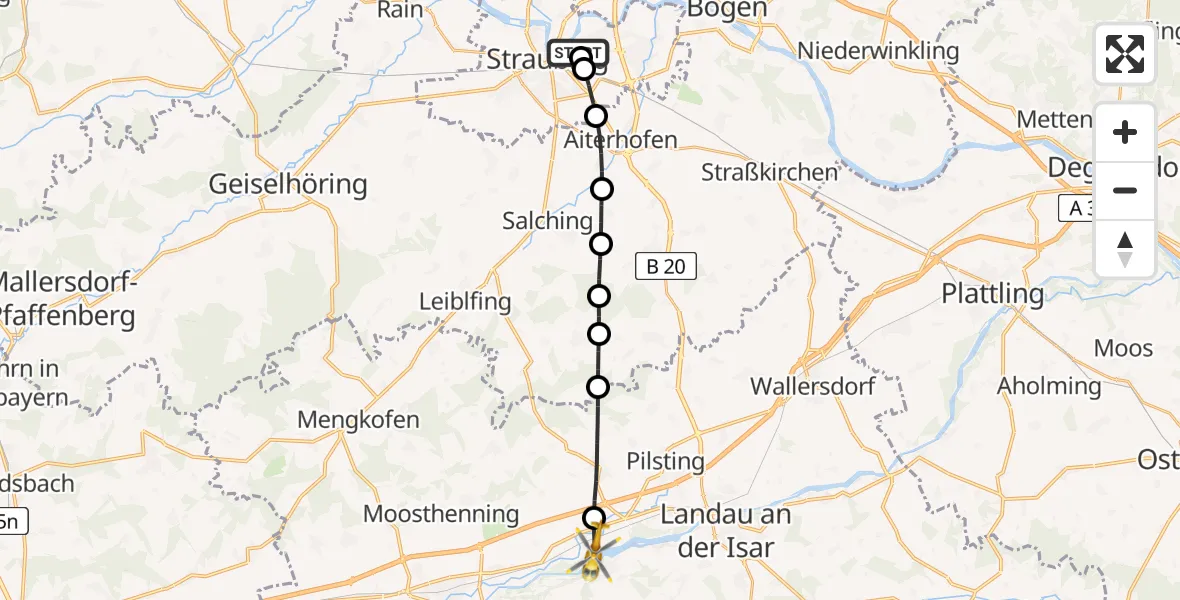 Flugroute Rettungshubschrauber Sankt Elisabeth Hospital Straubing - Mamming, 01 Mai 2026, 13:27