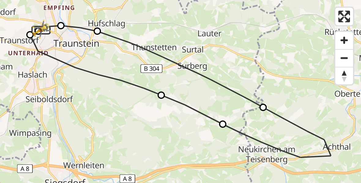 Flugroute Rettungshubschrauber Traunstein Hospital - Traunstein Hospital, 01 Mai 2026, 13:28