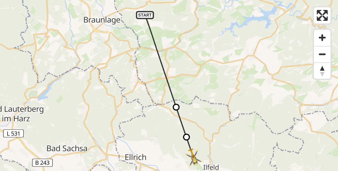 Flugroute Rettungshubschrauber Oberharz am Brocken - Harztor, 01 Mai 2026, 13:39