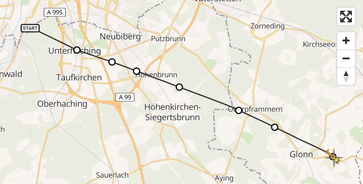 Flugroute Rettungshubschrauber ADAC Air Rescue Center Hubschrauberlandeplatz (Christoph 1) - Baiern, 01 Mai 2026, 13:43