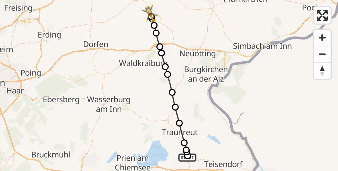 Flugroute Rettungshubschrauber Traunstein Hospital - Egglkofen, 01 Mai 2026, 13:53