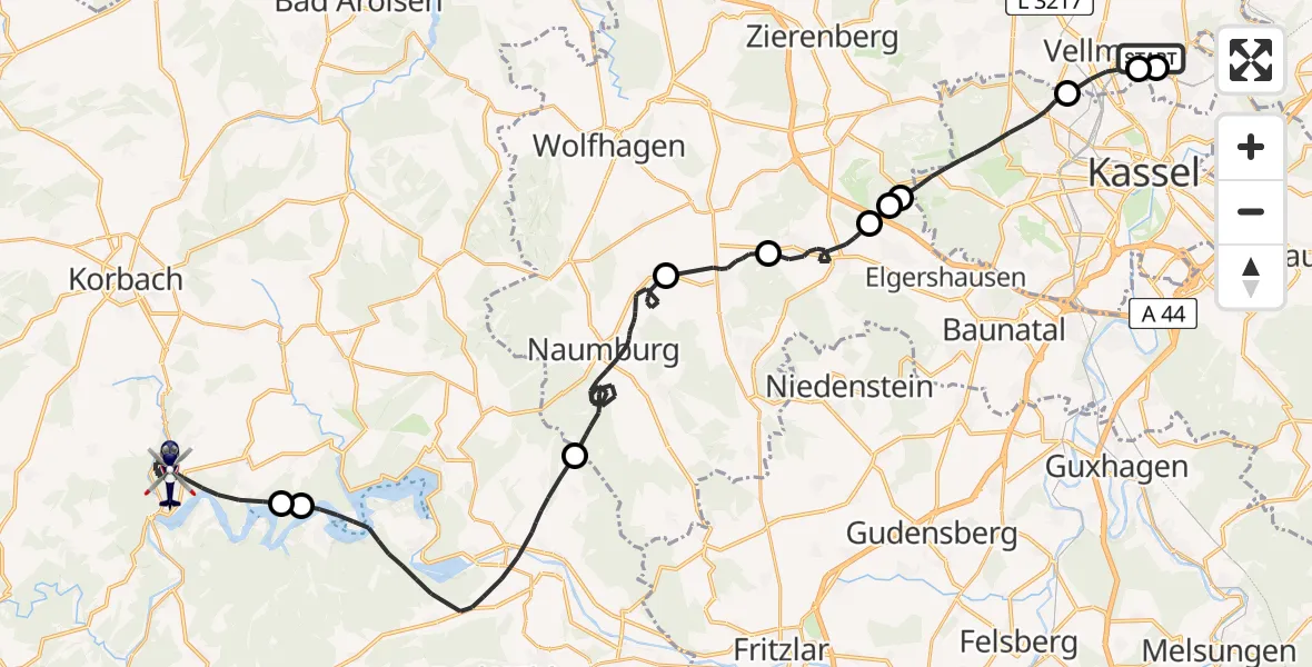 Flugroute Polizeihubschrauber Fuldatal Bundespolizei Hubschrauberlandeplatz - Vöhl, 01 Mai 2026, 14:04